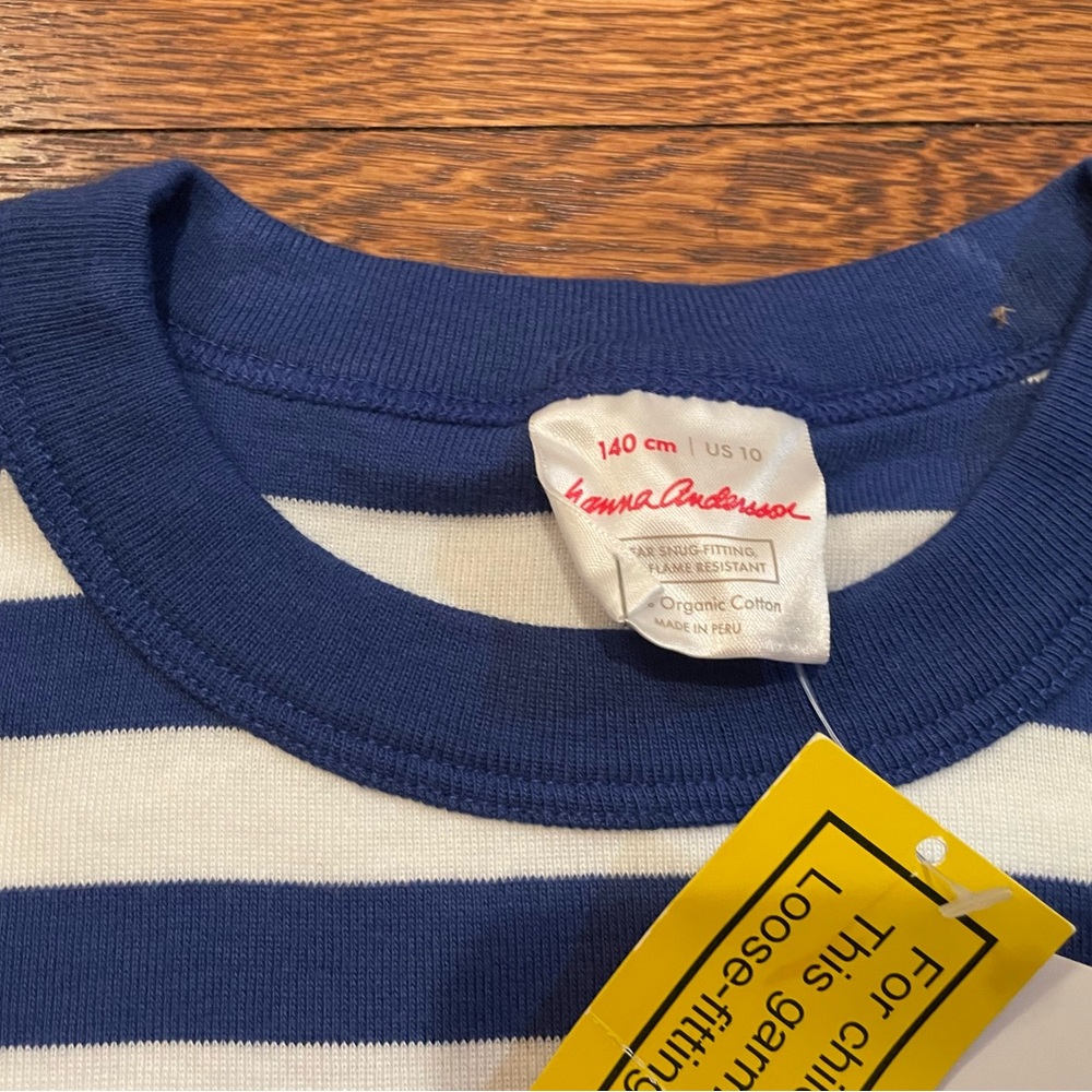 NWT Hanna Andersson Organic Cotton Blue & White Striped Short Sleeve Pajamas Top - Picture 4 of 5